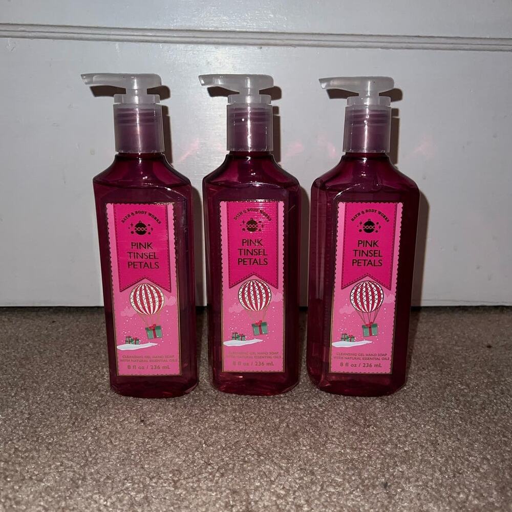 New Bath & Body Works Pink Tinsel Petals Hand Soap set of 3